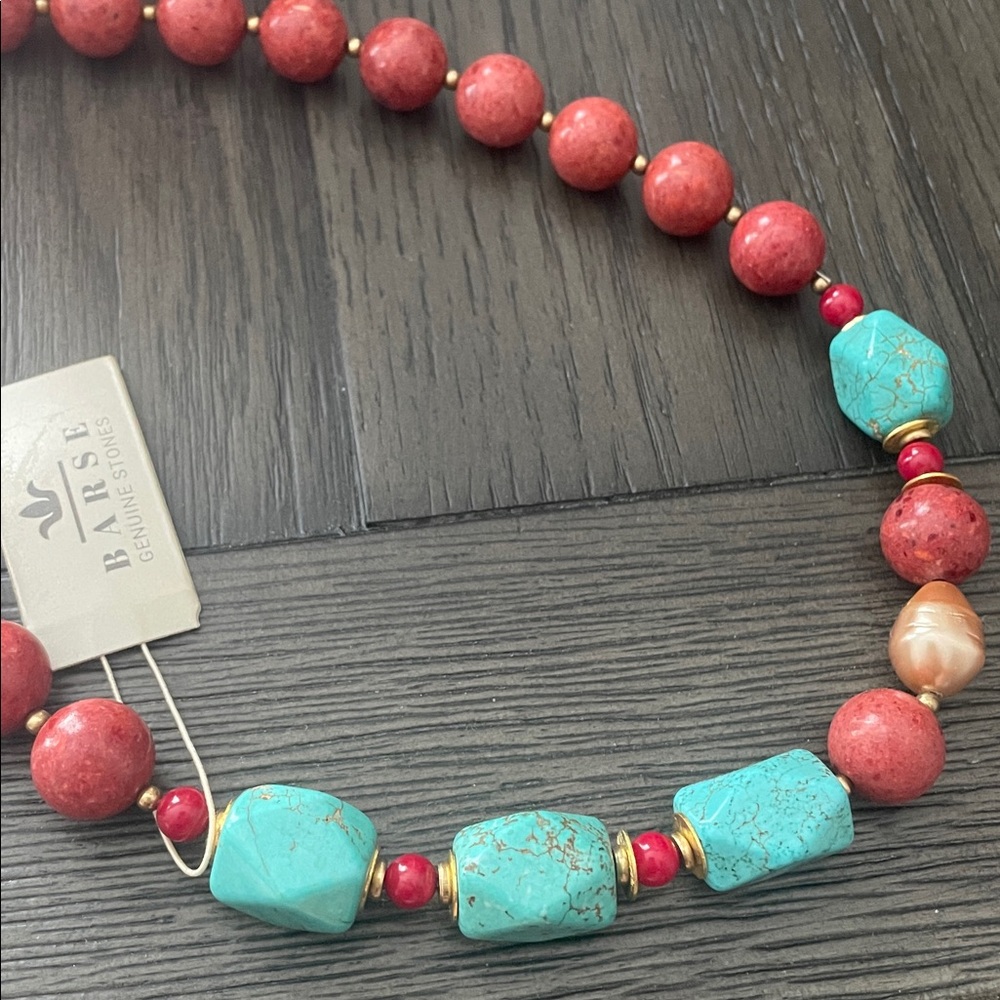Studio Barse Red and Turquoise Beaded Statement Necklace - Picture 2 of 5